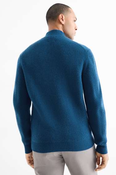 Hommes - Pull en cachemire mélangé - laine mélangée - finition côtelée - bleu foncé