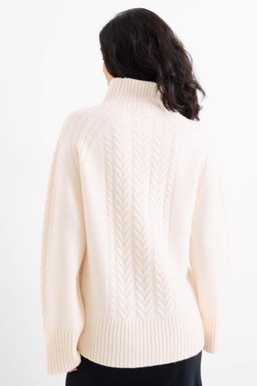 Damen - Pullover mit Kaschmir-Anteil - Woll-Mix - Zopfmuster - cremeweiß