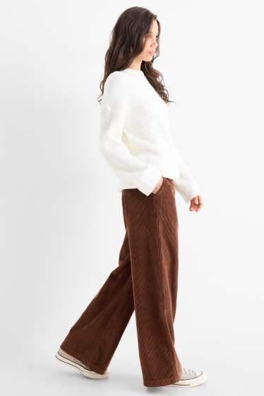 Dona - Pantalons de pana - mid waist - wide leg - marró fosc