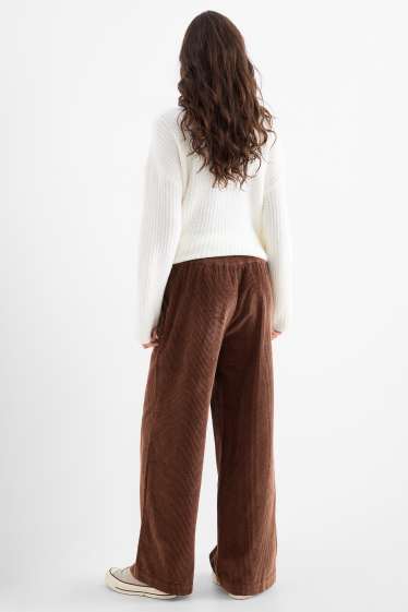 Dona - Pantalons de pana - mid waist - wide leg - marró fosc