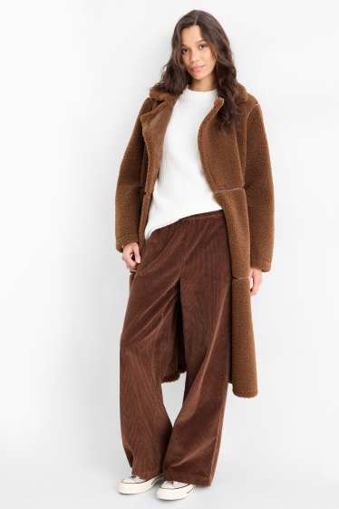 Dona - Pantalons de pana - mid waist - wide leg - marró fosc