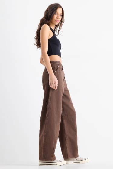 Dámské - Balloon jeans - mid waist - hnědá