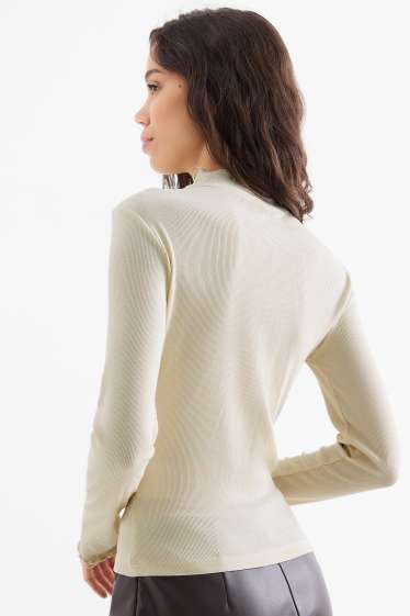 Women - Long sleeve top - slim fit - ribbed - creme