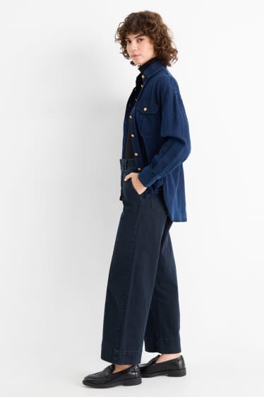 Women - Wide leg jeans - high waist - denim-dark blue