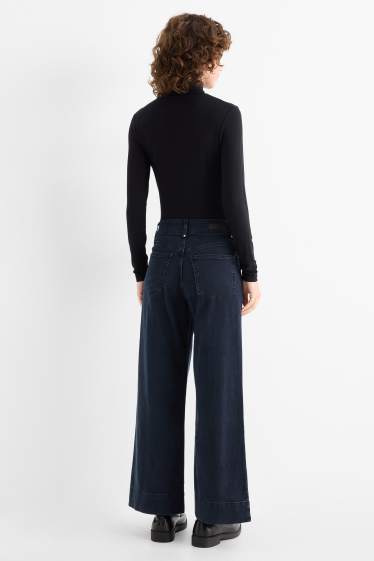 Women - Wide leg jeans - high waist - denim-dark blue