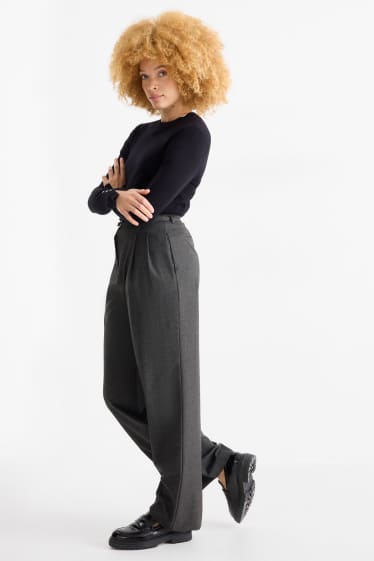 Women - Cloth trousers with belt - high-rise waist - wide leg - dark gray