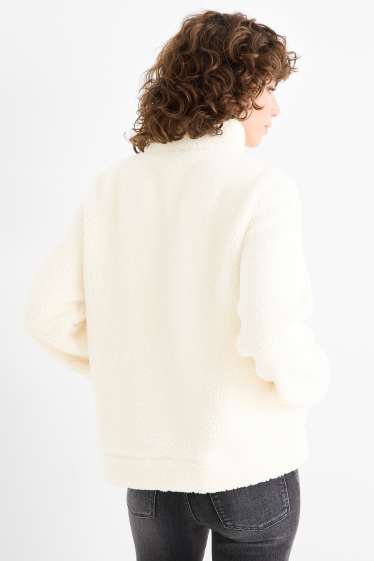 Women - Teddy fur zip-through sweatshirt - cremewhite
