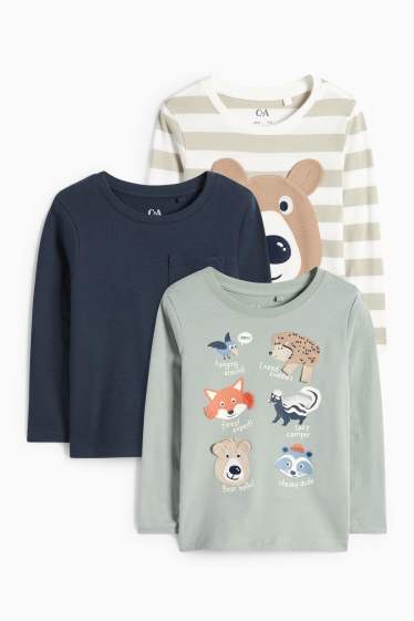 Kinderen: jongens - Set van 3 - wilde dieren - longsleeve - groen