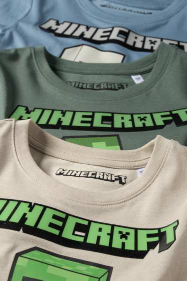 Kinder Buben - Multipack 3er - Minecraft - Langarmshirt - blau / beige