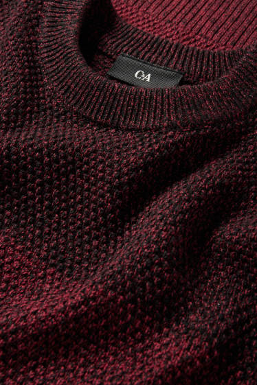 Men - Jumper - striped - textured - dark red / black