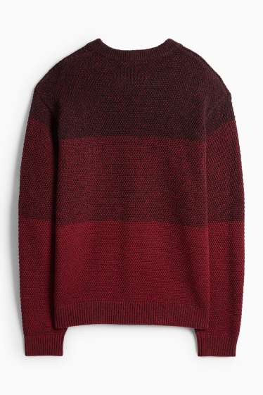 Men - Jumper - striped - textured - dark red / black