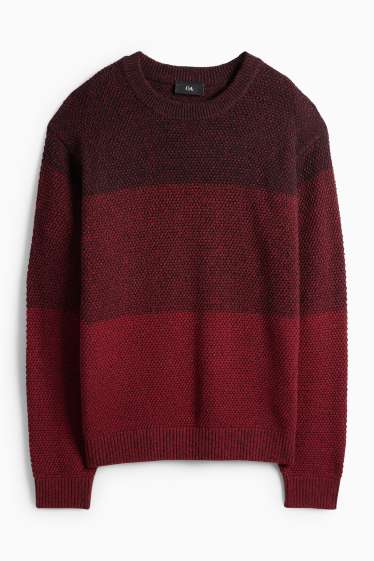 Men - Jumper - striped - textured - dark red / black