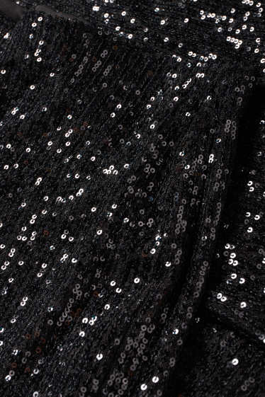 Donna - Pantaloni in paillettes - vita alta - flared - nero