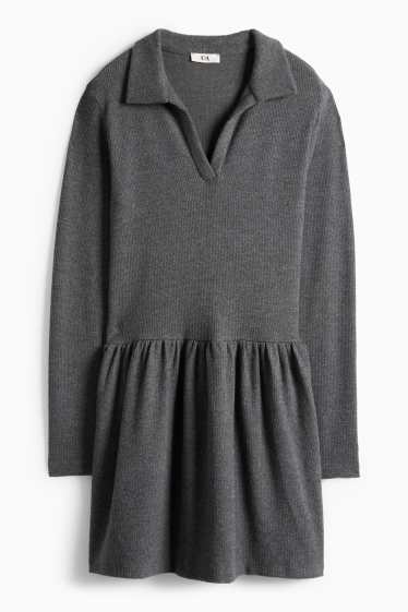 Femei - Rochie în A - reiată - gri închis