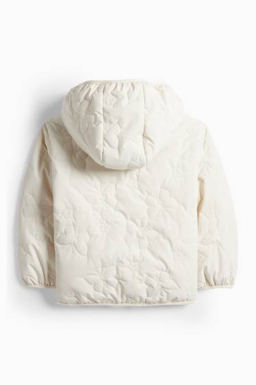 Děti - dívky - Motýli - prošívaná bunda s kapucí - z vodoodpudivého materiálu - krémově bílá