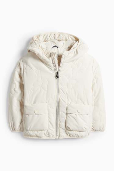 Děti - dívky - Motýli - prošívaná bunda s kapucí - z vodoodpudivého materiálu - krémově bílá