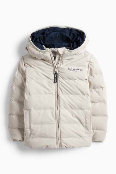 Děti - chlapci - Prošívaná bunda s kapucí - z vodoodpudivého materiálu - světle šedá