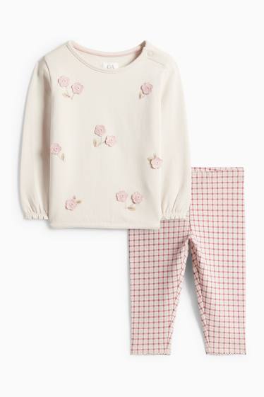 Miminka - dívky - Květiny - outfit pro miminka - 2dílný - béžová