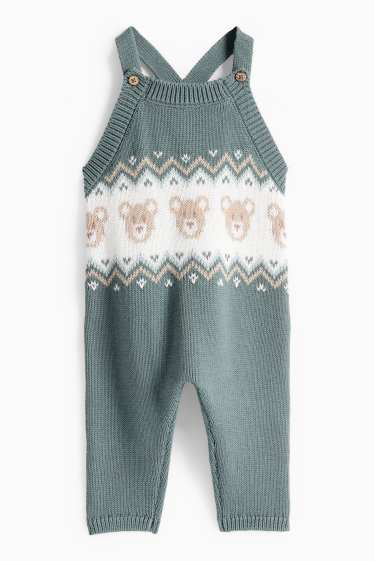Unisex - Bärchen - Baby-Strick-Latzhose - dunkelgrün