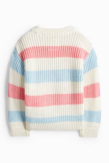 Kinderen: meisjes - Minnie Mouse - trui - geribd - glanseffect - gestreept - roze