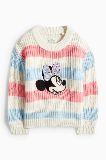 Kinderen: meisjes - Minnie Mouse - trui - geribd - glanseffect - gestreept - roze