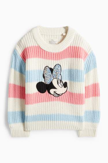 Kinderen: meisjes - Minnie Mouse - trui - geribd - glanseffect - gestreept - roze