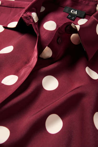 Women - Satin blouse - polka dot - bordeaux