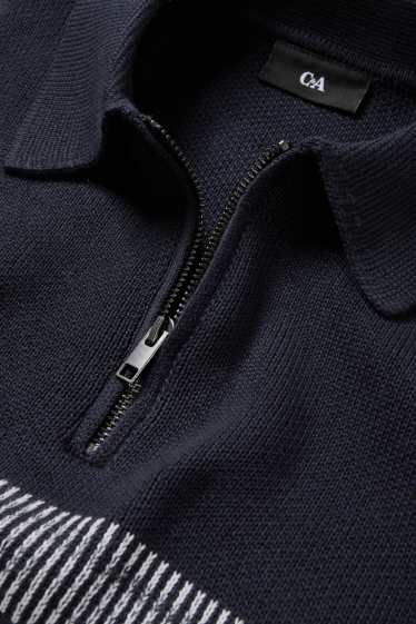 Pánské - Svetr - pruhovaný - tmavomodrá