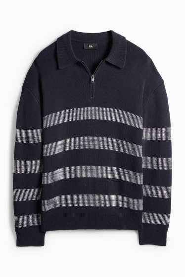 Pánské - Svetr - pruhovaný - tmavomodrá