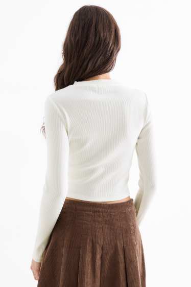 Dames - Longsleeve - slim fit - ribstof - crème wit