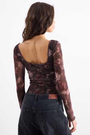 Damen - Body - Mesh - geblümt - dunkelbraun