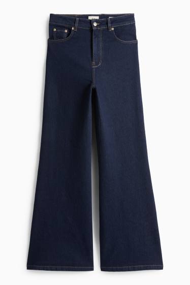 Women - Flared jeans - high waist - denim-dark blue