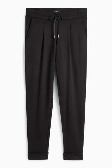 Dámské - Žerzejové kalhoty - mid waist - tapered fit - černá