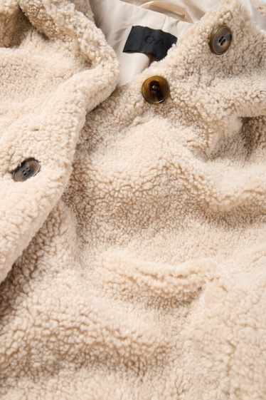Damen - Teddy-Jacke mit Kapuze - beige