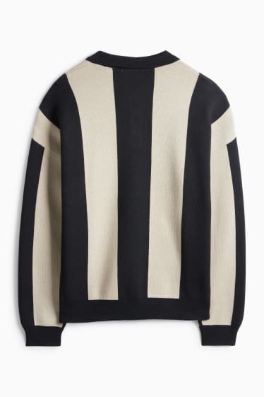 Pánské - Svetr - pruhovaný - černá/béžová