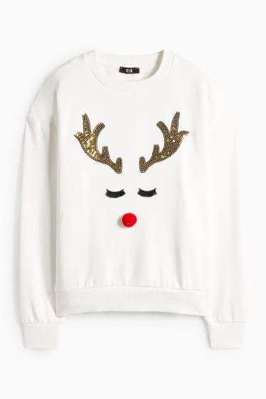 Dames - Rendier - kerstsweatshirt - wit