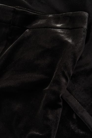 Dámské - Sametové kalhoty - high waist - flared - černá
