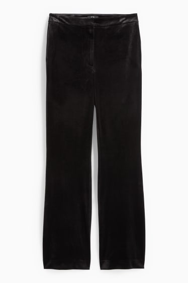 Dámské - Sametové kalhoty - high waist - flared - černá