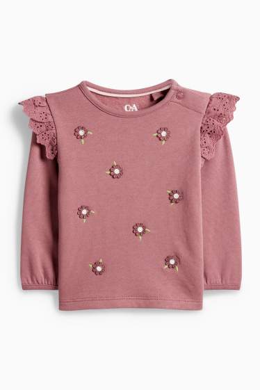 Baby: meisjes - Bloemetjes - babyoutfit - 3-delig - donker rose