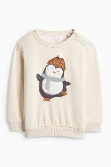 Baby Boys - Penguin - baby outfit - plush-lined - 2 piece - light beige