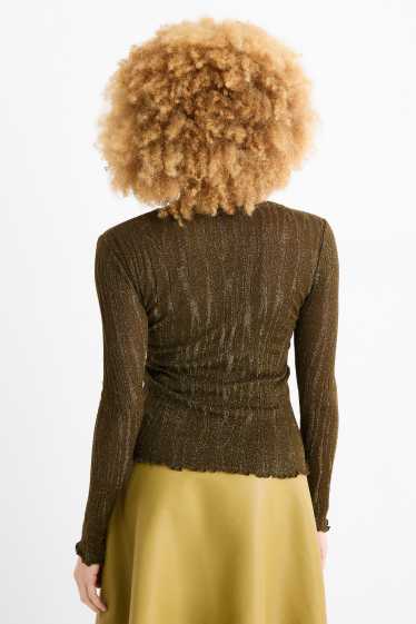 Women - Long sleeve top - regular fit - ribbed - dark green