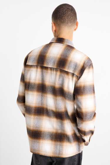 Home - Camisa de franel·la - relaxed fit - Kent - de quadres - marró/beix