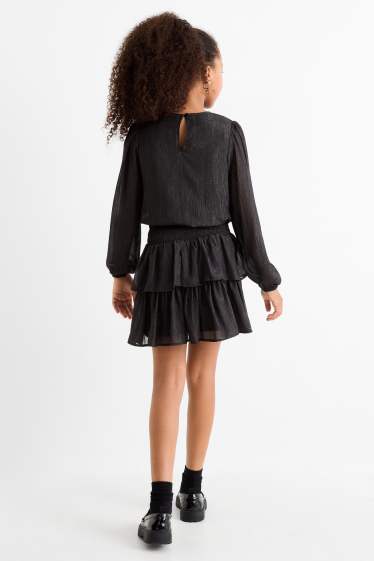 Kinder Mädchen - Chiffon-Kleid - glänzend - schwarz