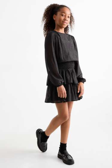 Kinder Mädchen - Chiffon-Kleid - glänzend - schwarz