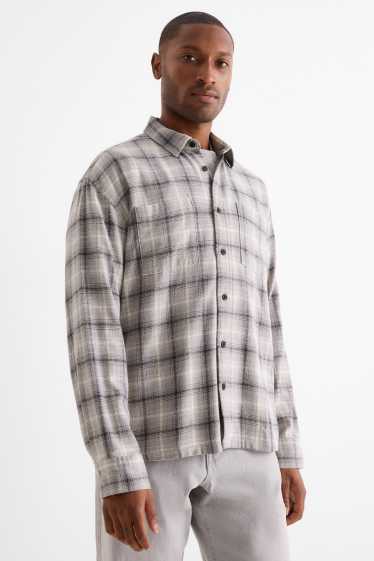 Men - Shirt - regular fit - kent collar - check - gray
