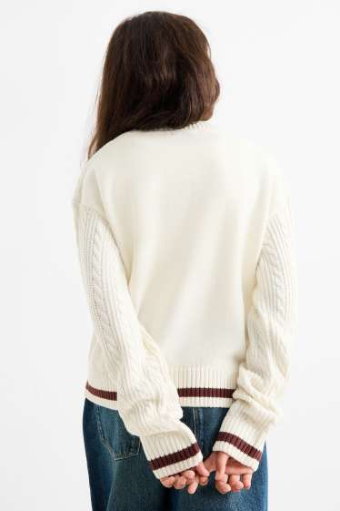 Bambine - New York - maglione - motivo a treccia - bianco crema