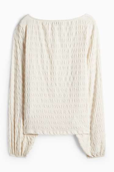 Women - Long sleeve top - regular fit - smocked - cremewhite