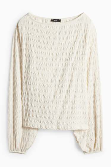 Women - Long sleeve top - regular fit - smocked - cremewhite