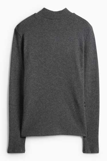 Femei - Tricou cu mânecă lungă - regular fit - reiat - gri închis