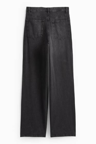 Women - Wide leg jeans - high waist - denim-dark gray